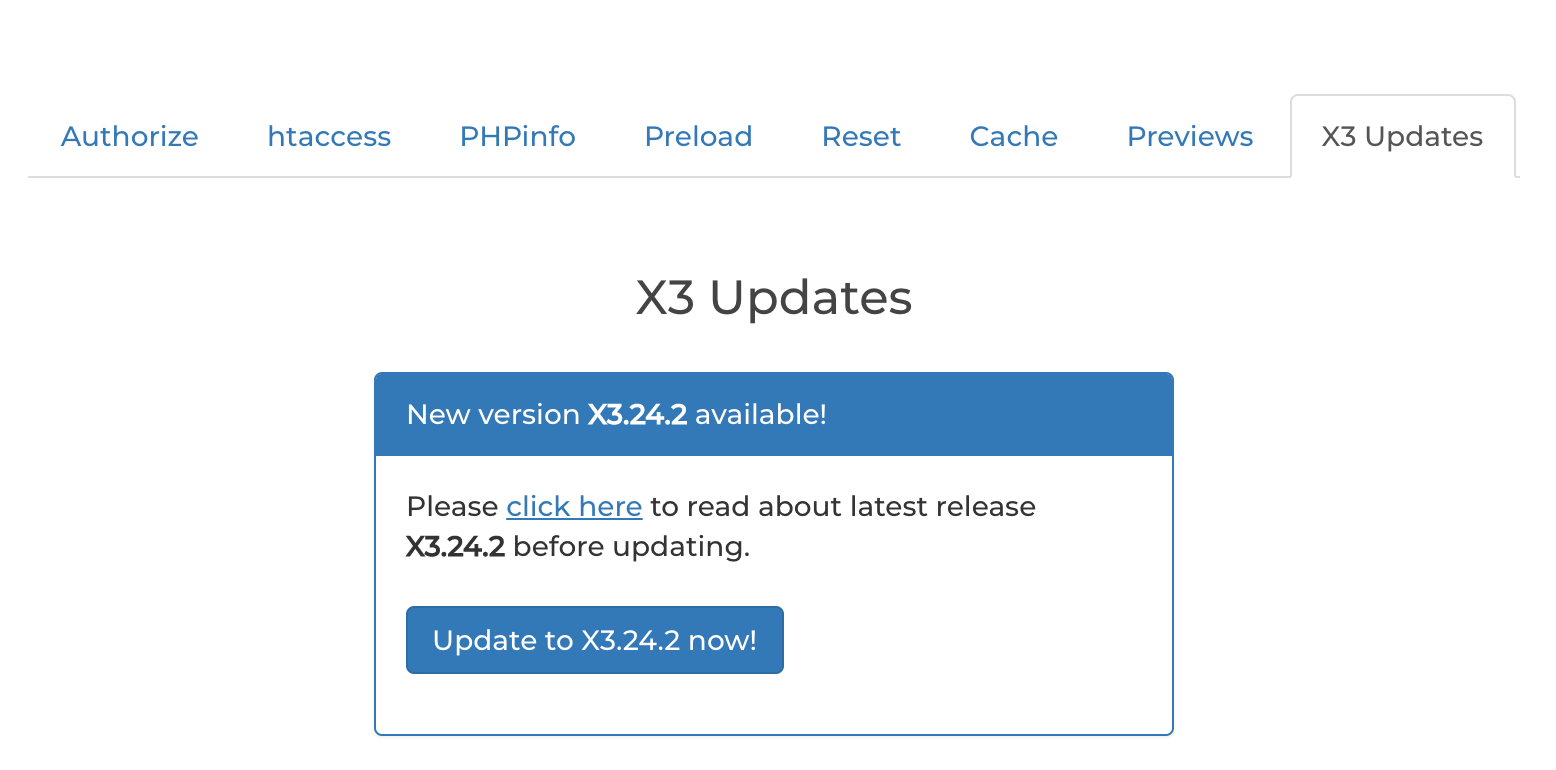 X3 update from control panel